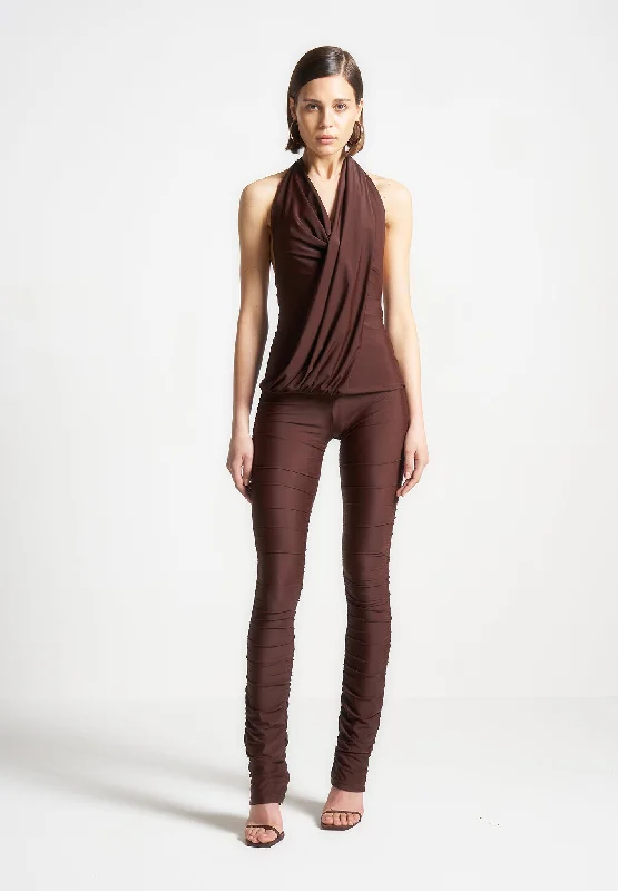 Draped Halterneck Top - Brown