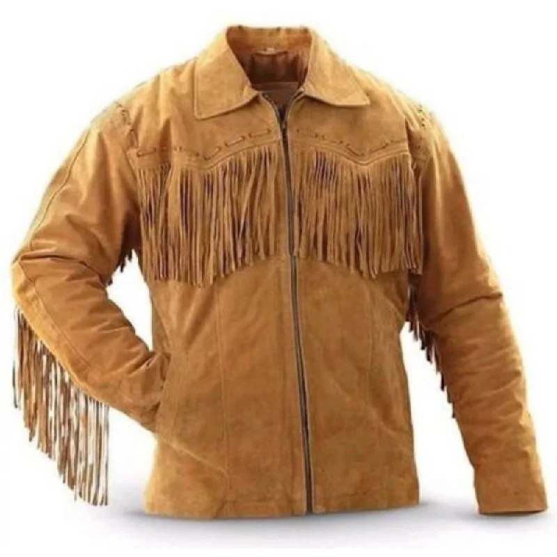 Cowboy Western Brown Suede Leather Fringe Jacket