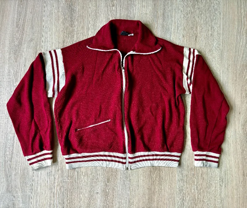 Med/Lrg - Vintage 80s JC Penny Maroon/White  Zip Up Track Jacket