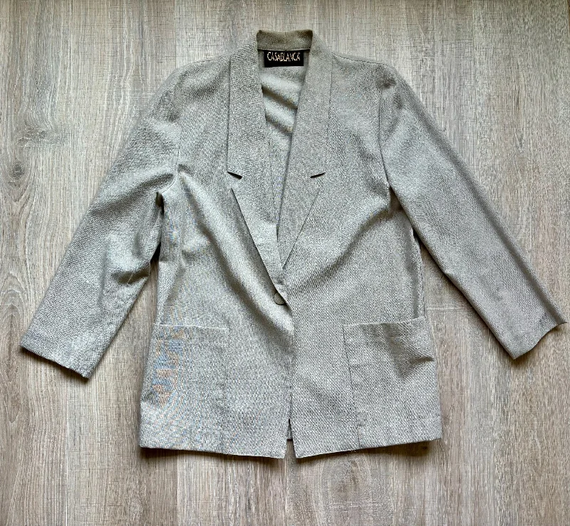 Vintage 80s Casablanca Beige/Oatmeal Oversized Blazer / Sport Coat (Womens Medium)