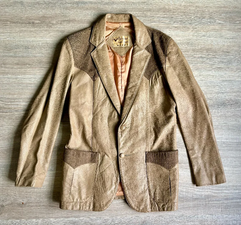 Medium - Vintage 70s Continental Buckskin Leather & Suede Western Sport Coat