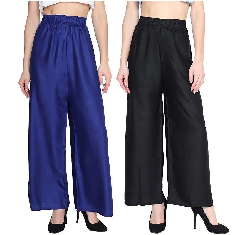 Stylish Multicoloured Solid Crepe Women's Trousers (Set Of 2)