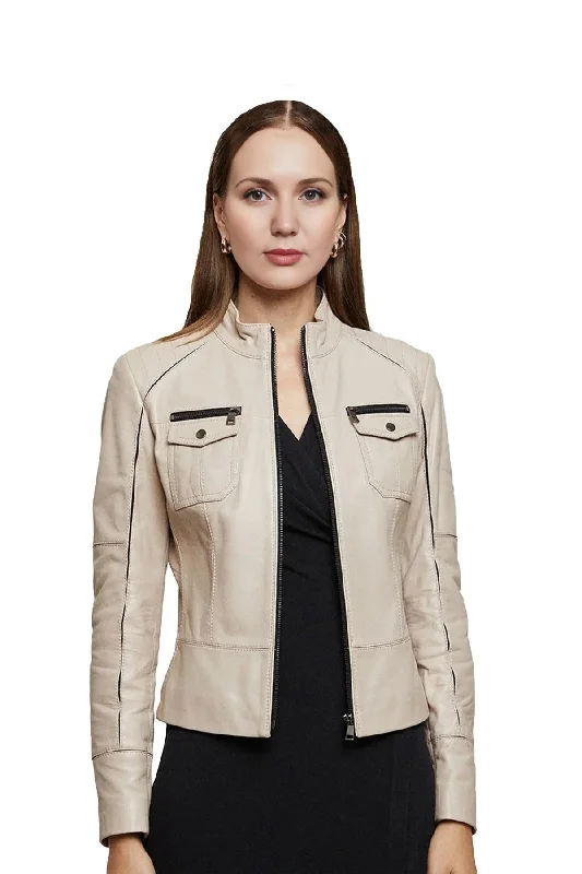 Priscilla Beige Leather Jacket for Women