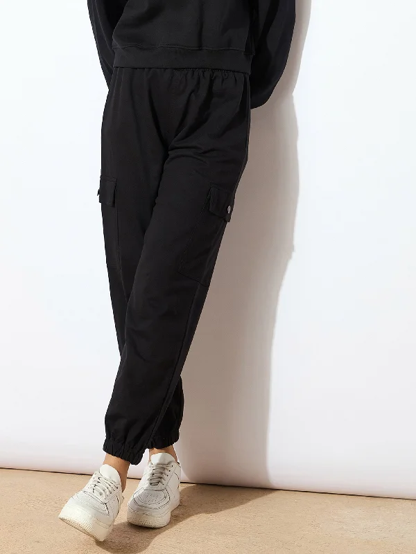 Women Black Side Pocket Joggers