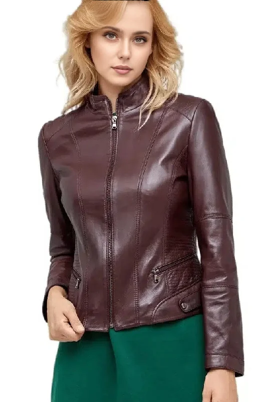 Kassandra Brown Biker Racer Women Leather Jacket