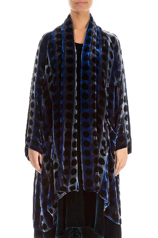 Open Patterned Blue Silk Velvet Jacket