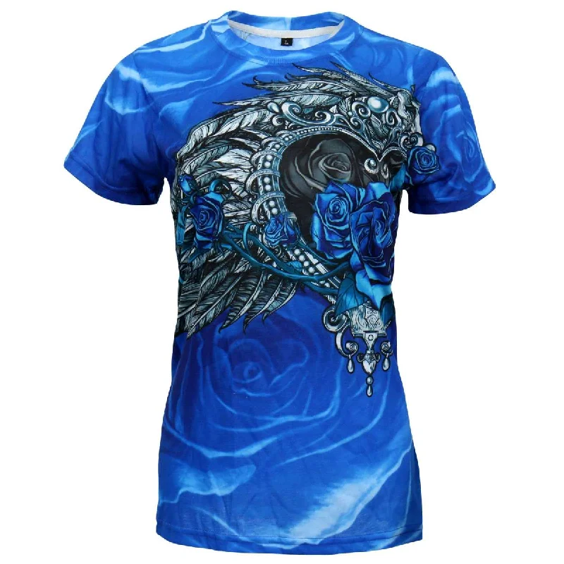 Hot Leathers Ladies Blue Angel Roses Fitted 3D All Over Printed T-Shirt GLS1002