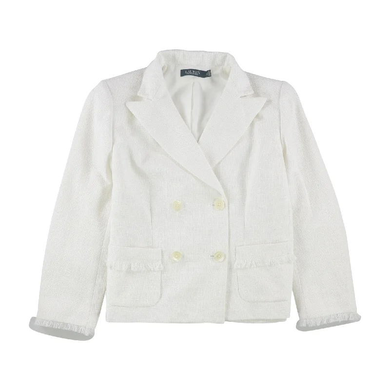 Ralph Lauren Womens Fringe Trim Double Breasted Blazer Jacket, White, 10