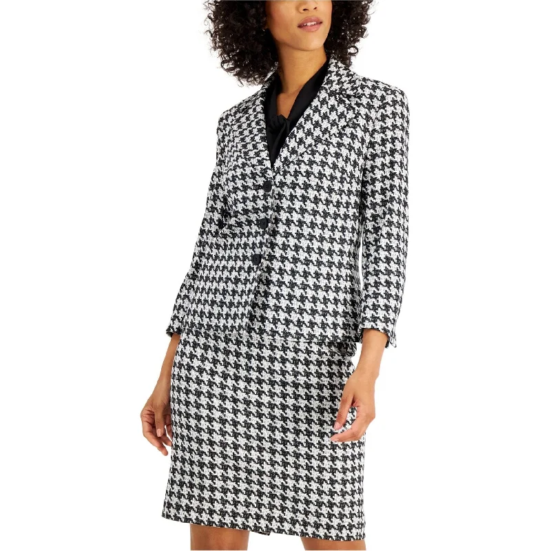 Kasper Womens Houndstooth Three Button Blazer Jacket, Black, 12