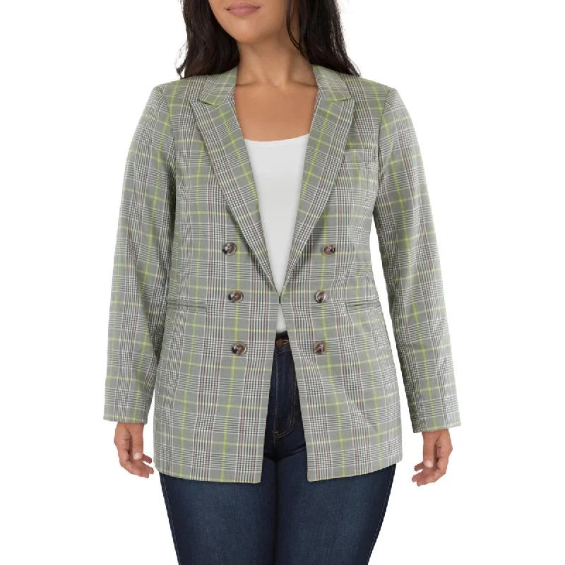 Womens Plaid Work Day Wear One-Button Blazer