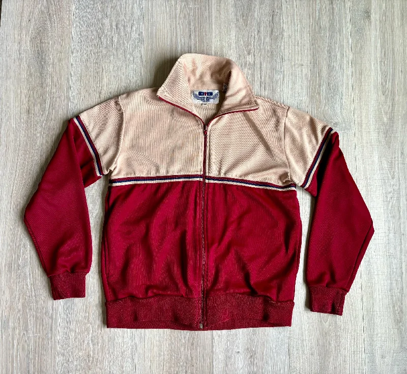 Medium - Vintage 80s ATB Beige/Maroon Zip Up Track Jacket