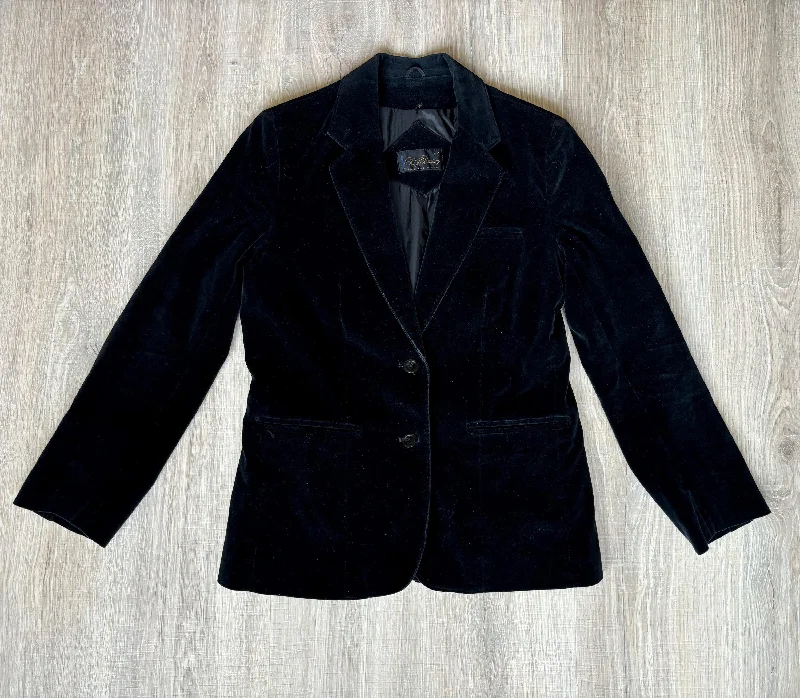 Vintage 80s Black Crushed Velvet Blazer / Sport Coat (Womens XS/S)