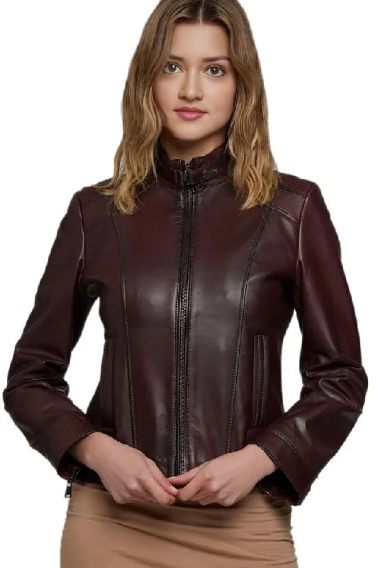 Kathleen Dark Brown Biker Leather Jacket For Women