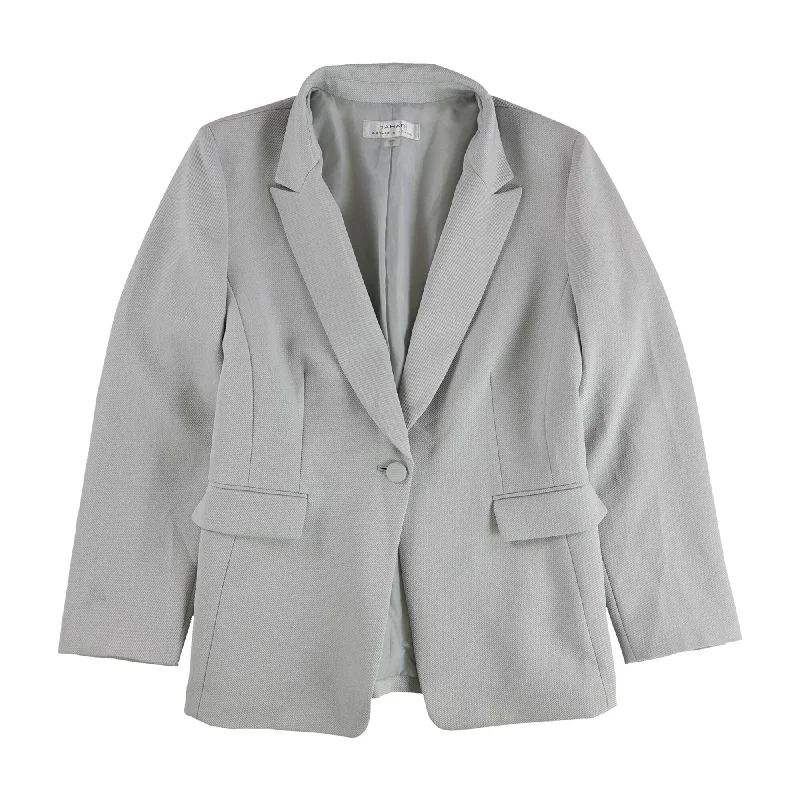 Tahari Womens Twill One Button Blazer Jacket, Grey, 18