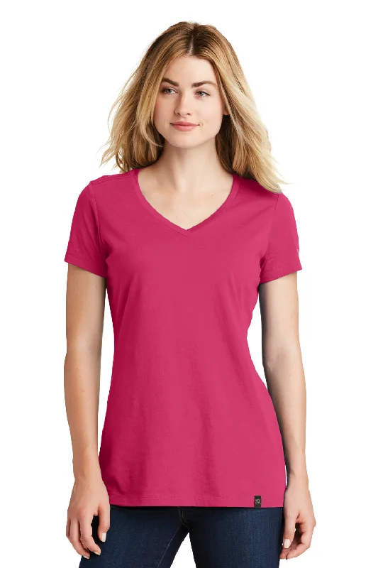 New Era Womens Heritage Short Sleeve V-Neck T-Shirt - Deep Pink