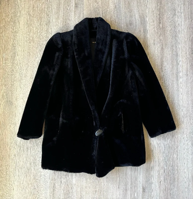 Vintage 80s Black Faux Fur Pile Jacket (Womens Small / Medium)