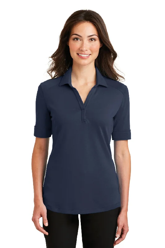 Port Authority Womens Silk Touch Performance Moisture Wicking Short Sleeve Polo Shirt - Navy Blue - Closeout