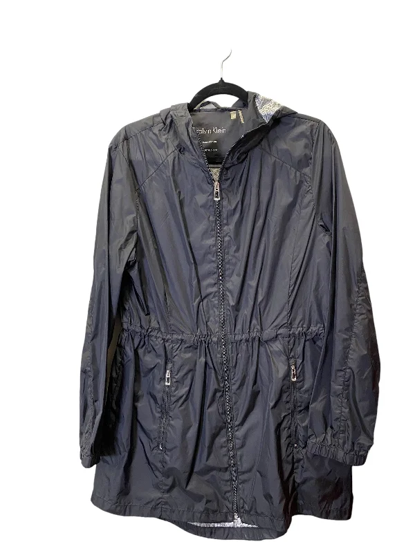 Coat Raincoat By Calvin Klein In Black, Size: L