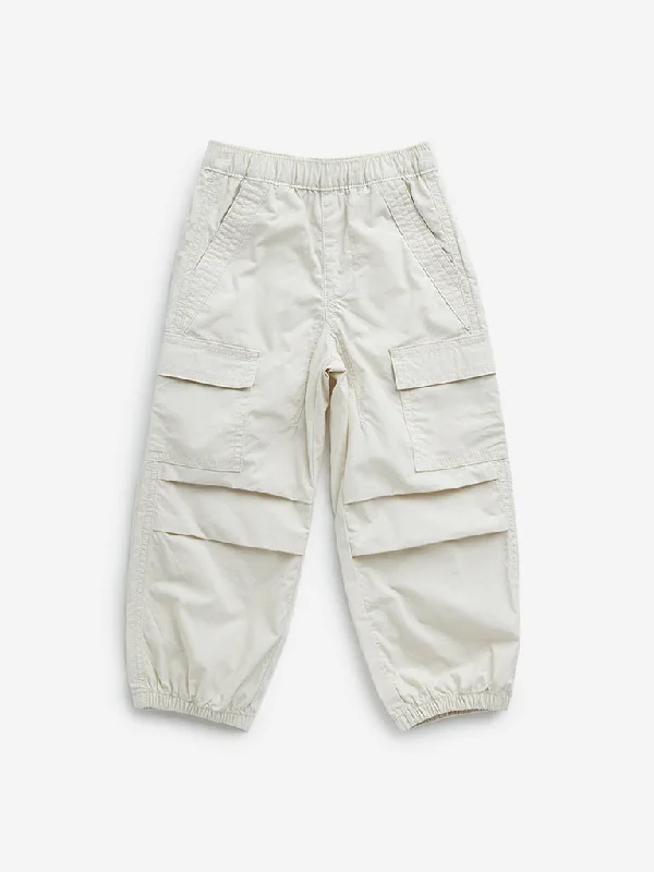 HOP Kids Beige Cargo-Style Mid-Rise Joggers