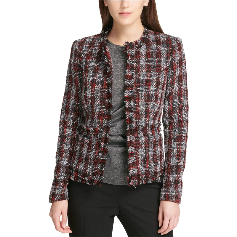 DKNY Womens Boucle Blazer Jacket, Red, 6