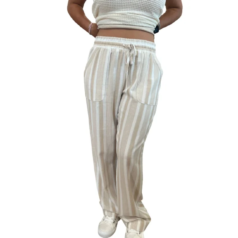 Linen Pants With Pockets In Khaki/ivory