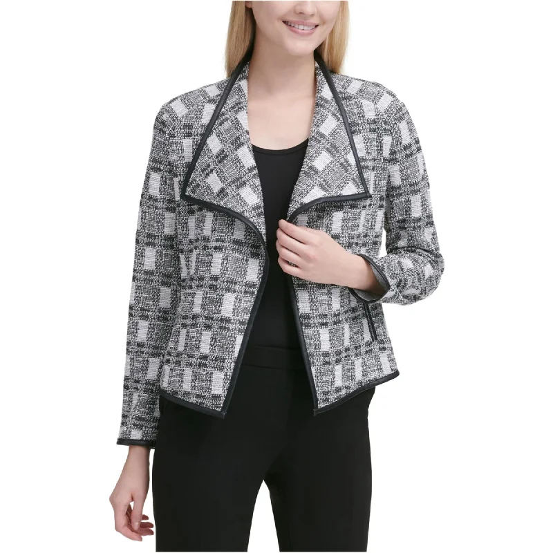 Calvin Klein Womens Metallic Tweed Blazer Jacket, Black, Medium