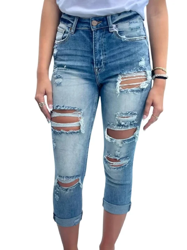 Calculated Risk Capris Jeans In Blue