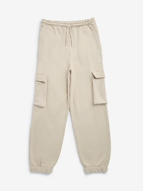 Y&F Kids Beige Cargo-Style Mid-Rise Joggers