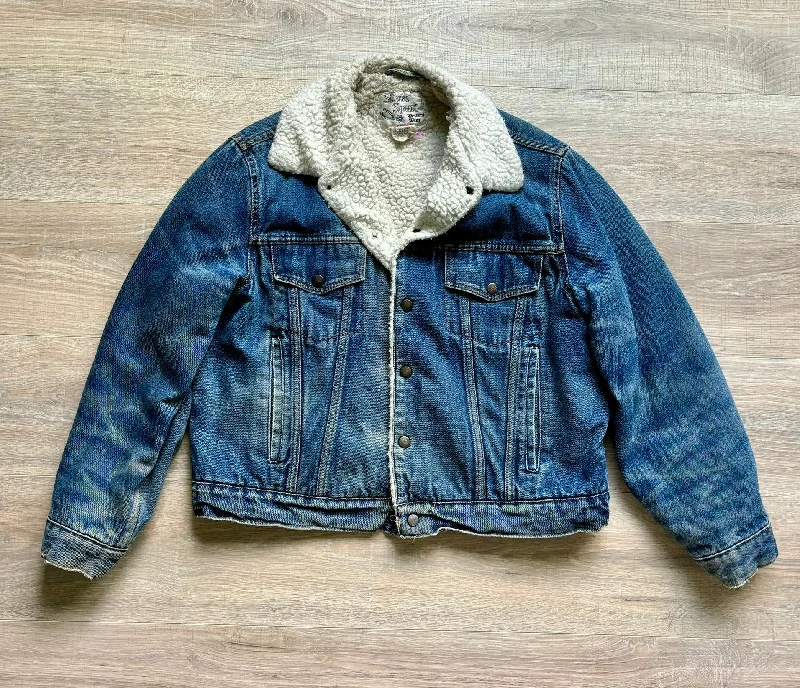 Large - Vintage 70s Silver Spur Western Sherpa Lined Denim Trucker Jacket / Coat