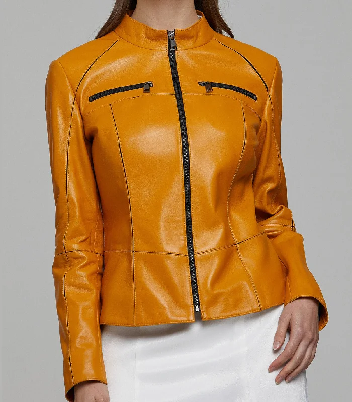 Stella bike Racer Yellow Leather Jacket For Women