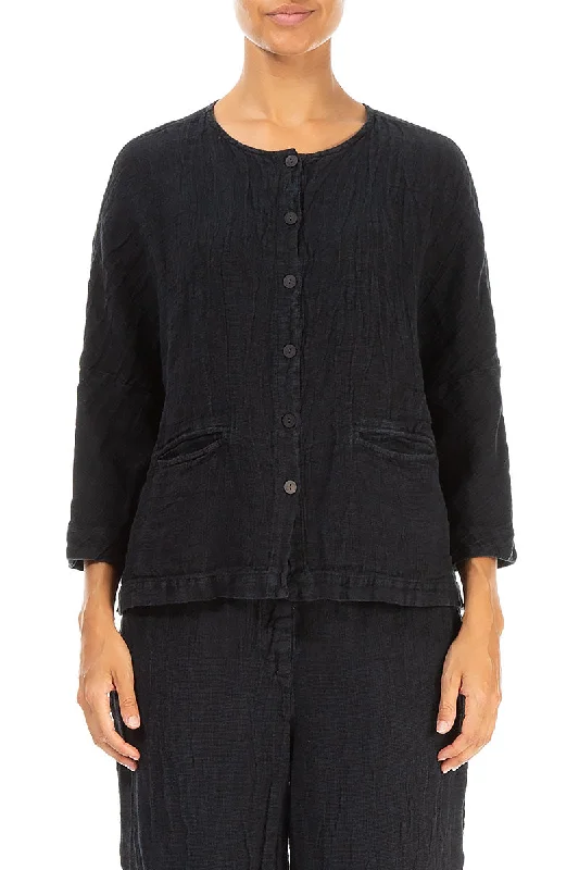 Midnight Blue Mélange Linen Jacket Blouse