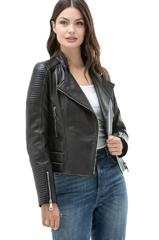 Gianna Sheepskin Black Leather Jacket For Women