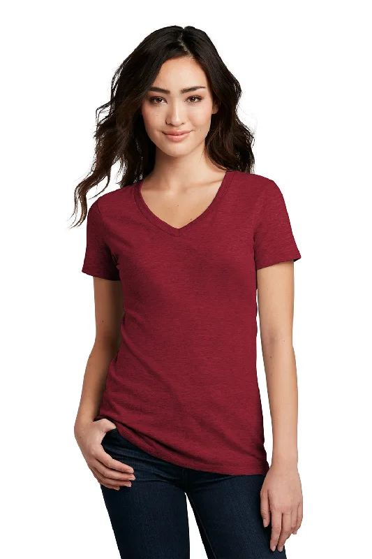 District Womens Perfect Blend Short Sleeve V-Neck T-Shirt - Red Fleck