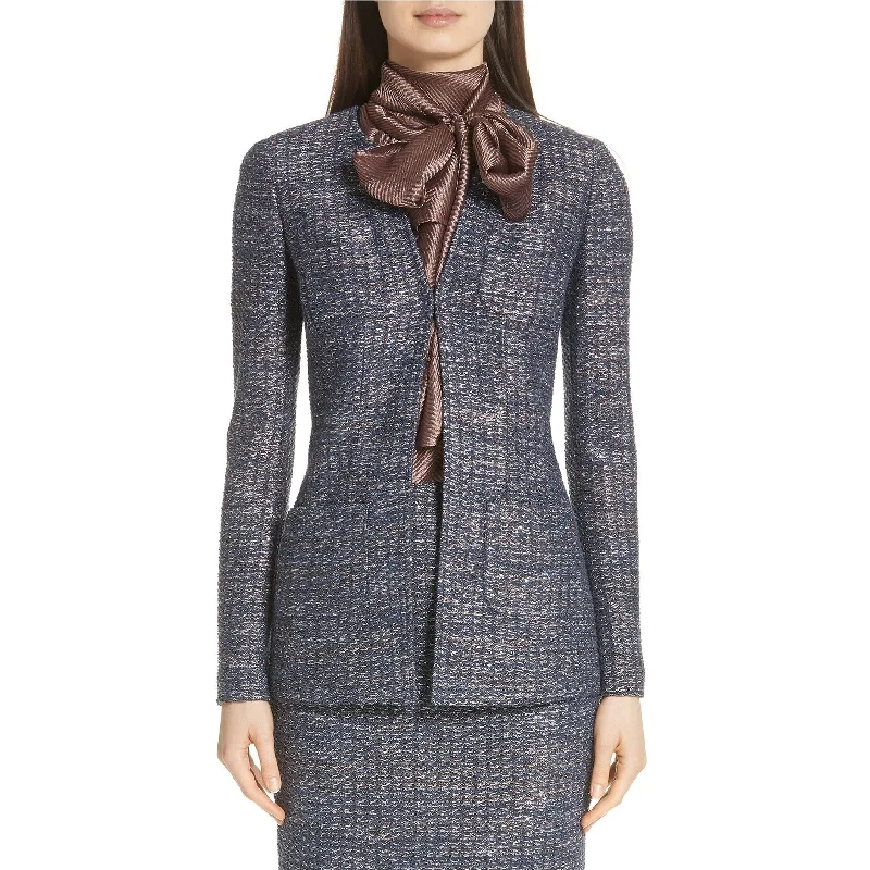 St. John Womens Sequin Tweed Knit One Button Blazer Jacket, Blue, 8