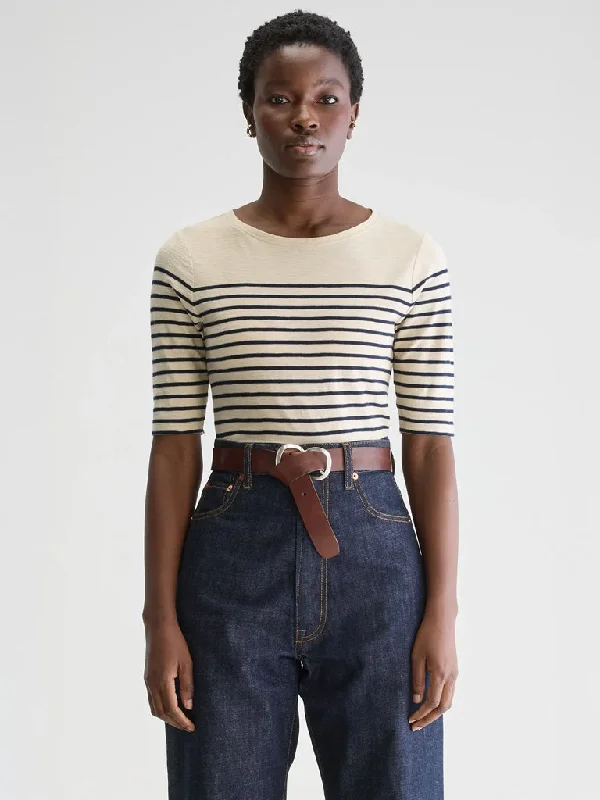 Bellerose Mias Stripe T-Shirt in Navy Ecru