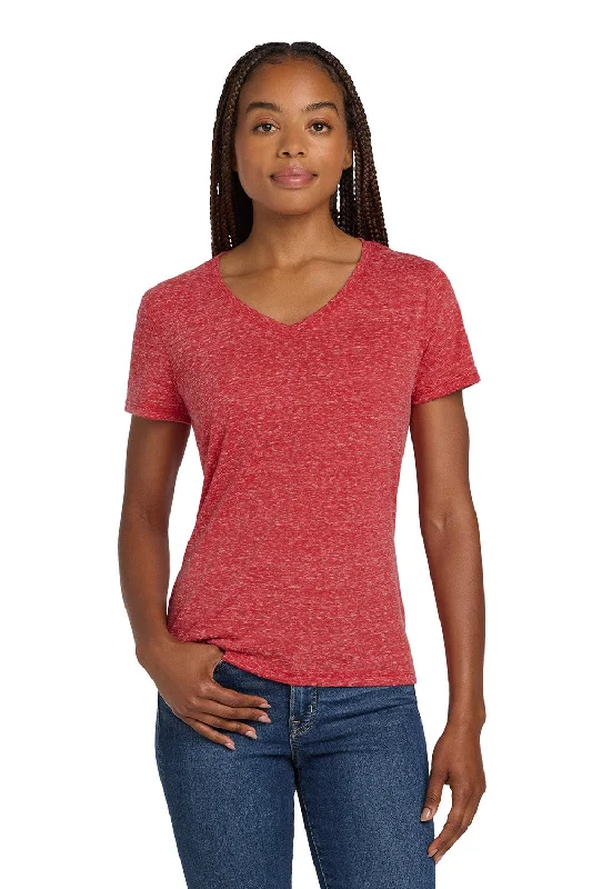 Jerzees Womens Vintage Snow Short Sleeve V-Neck T-Shirt - Heather Red