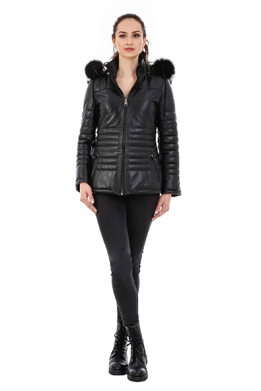 Maria 100% Real Black Leather Jacket For Women