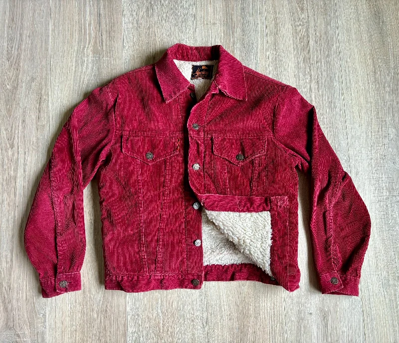 Small - Vintage 70s Mackey Maroon Corduroy Sherpa Lined Trucker Jacket / Coat