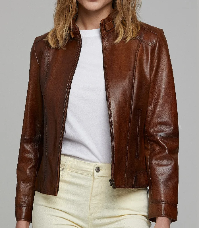 Camel Carla Motor Bike Leather Jacket For Women