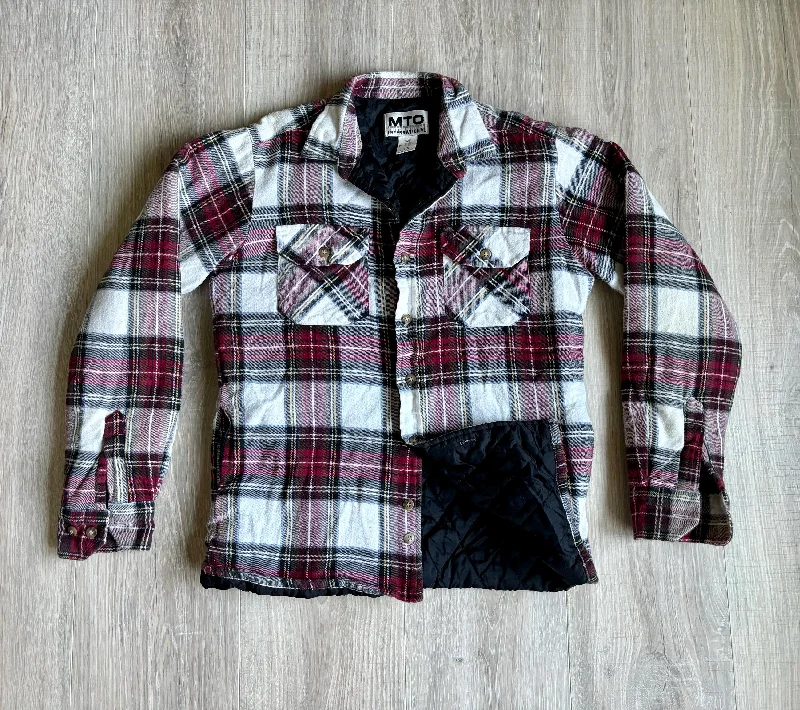 XS - Vintage 90s MTO Quilt Lined Maroon/Black/White Plaid Flannel Button-Up Shirt / Jacket / Shacket