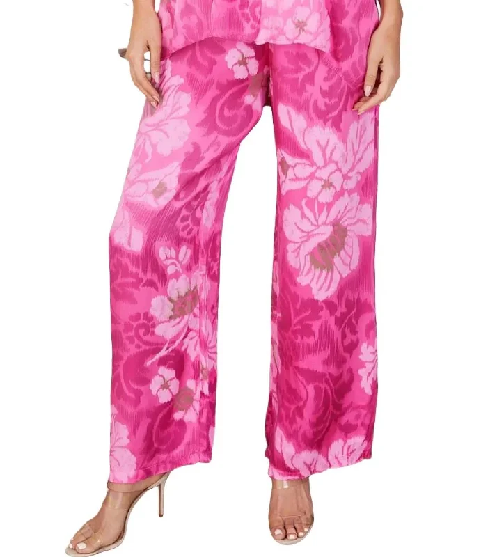 Viscose Ikat Palazzo Pants In Fuchsia