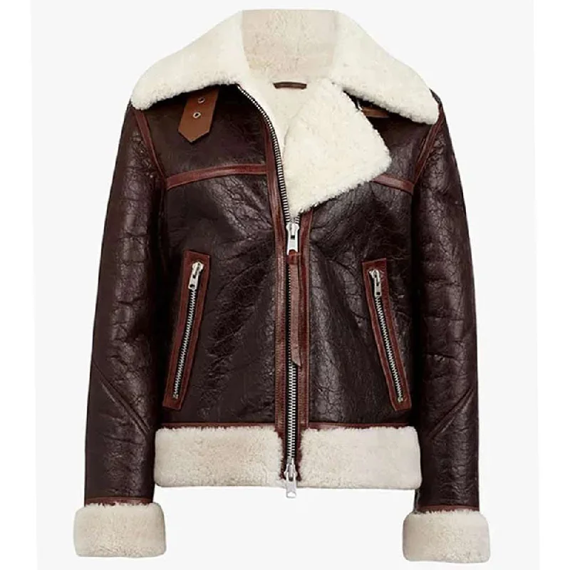 Chocolate Brown Shearling Leather Jacket Women