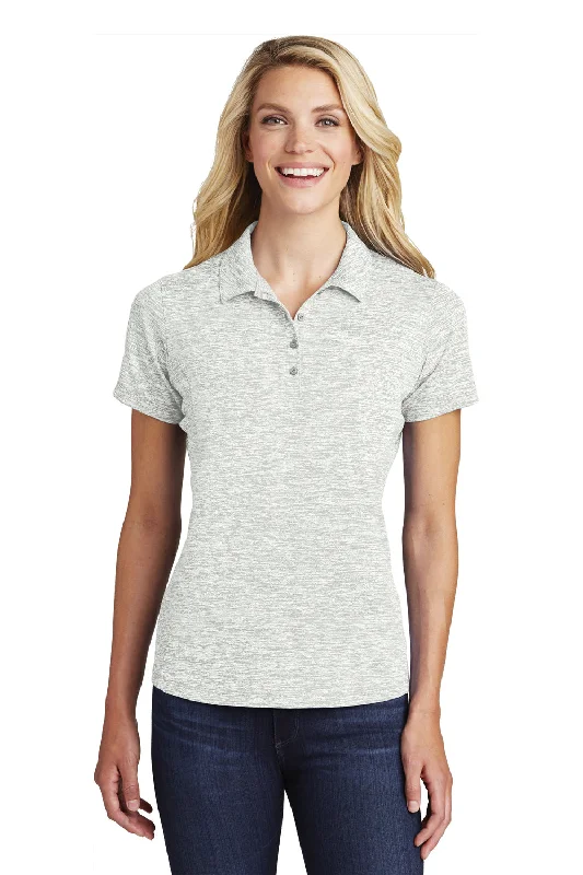 Sport-Tek Womens Electric Heather Moisture Wicking Short Sleeve Polo Shirt - Silver Grey Electric