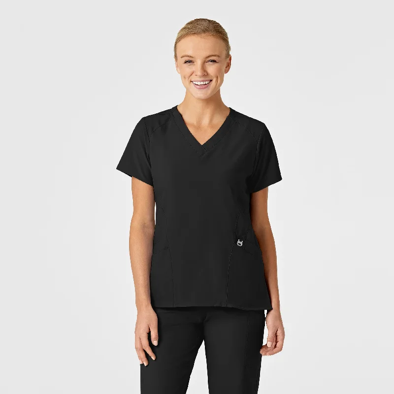 W123 Women's Stylized V-Neck Scrub Top - Black