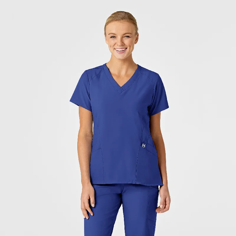 W123 Women's Stylized V-Neck Scrub Top - Galaxy Blue