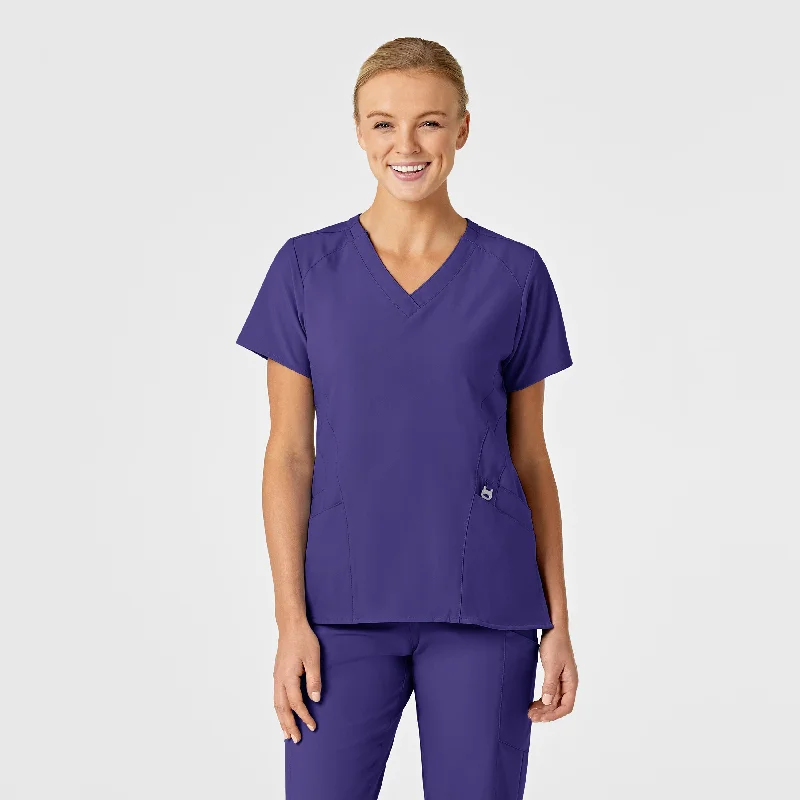 W123 Women's Stylized V-Neck Scrub Top - Grape