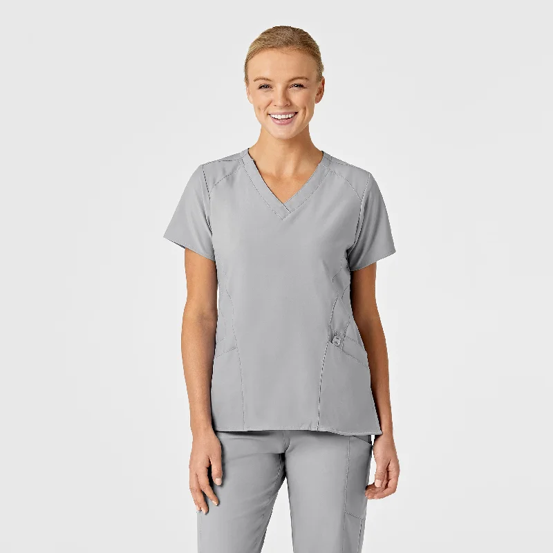 W123 Women's Stylized V-Neck Scrub Top - Grey