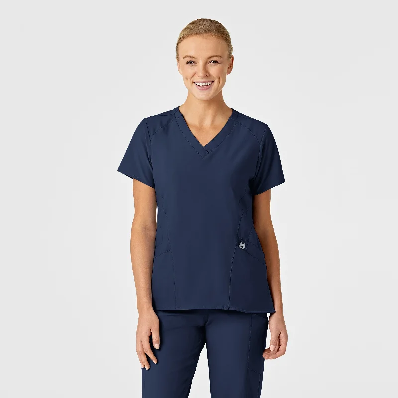 W123 Women's Stylized V-Neck Scrub Top - Navy