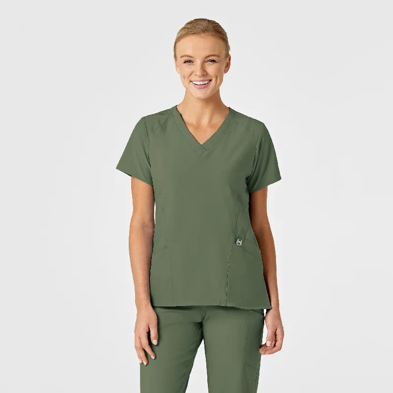 W123 Women's Stylized V-Neck Scrub Top - Olive