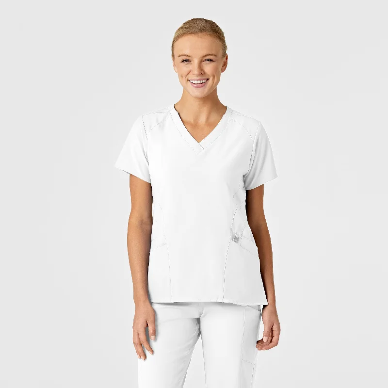 W123 Women's Stylized V-Neck Scrub Top - White